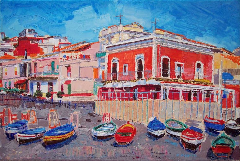 13 - Porto di Acitrezza - cm 60x90  - tecnica mista su tela