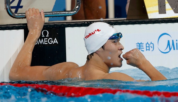 China's Sun reacts after winning the men's 400m freestyle final during the World Swimming Championships in Barcelona