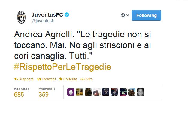 Andrea Agnelli risponde così ai striscioni sulla tragedia di Superga che coinvolse il grande Toro, esposti proprio dai tifosi Juventini durante il derby contro il Torino.