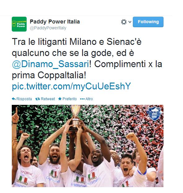 La Dinamo Sassari riesce contro ogni pronostico a vincere la sua prima Coppa Italia, battendo squadre come Armani Milano e Montepaschi Siena, entrambe favorite per la vittoria finale.