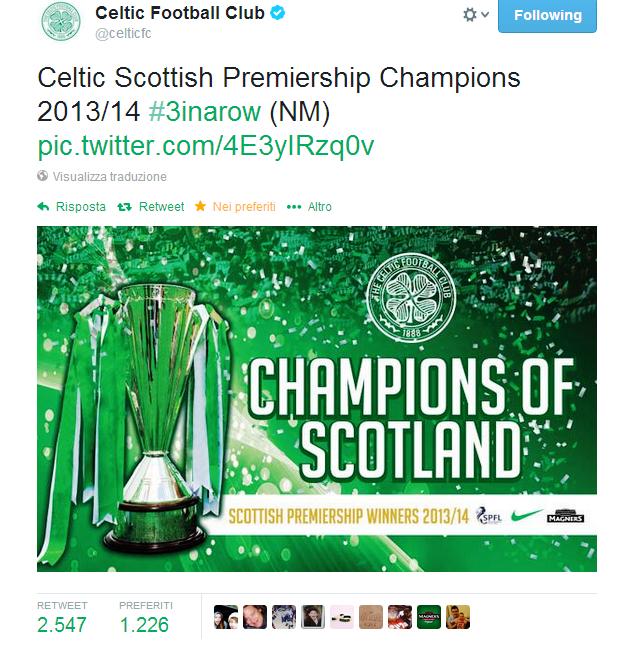 Il Celtic Football Club conquista il suo 45°scudetto, battendo per 5-1 i cugini meno famosi, il Partick Thistle "terza squadra di Glasgow" 