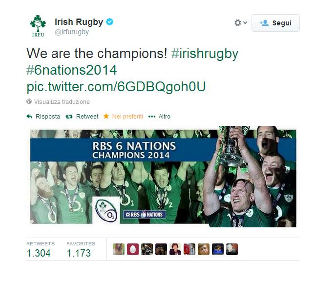 E' l'Irlanda la squadra vincitrice del Sei Nazioni 2014.
