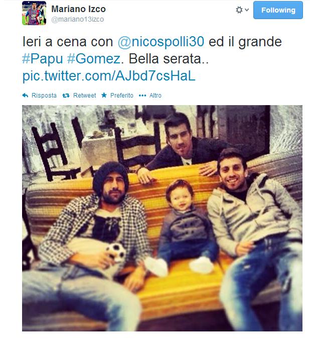 Izco, Spolli e il Papu Gomez insieme a cena, magari ricordando le vecchie battaglie gloriose giocate insieme.