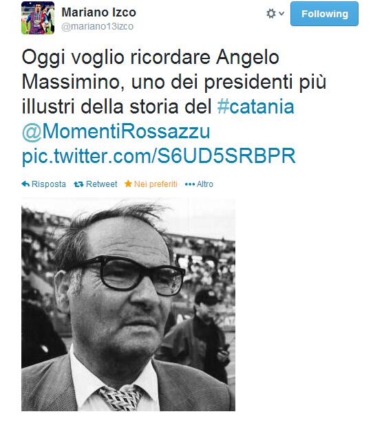 Mariano Izco capitano e simbolo del Catania volge un pensiero ad Angelo Massimino. "È stato presidente del Calcio Catania per quasi venticinque anni."