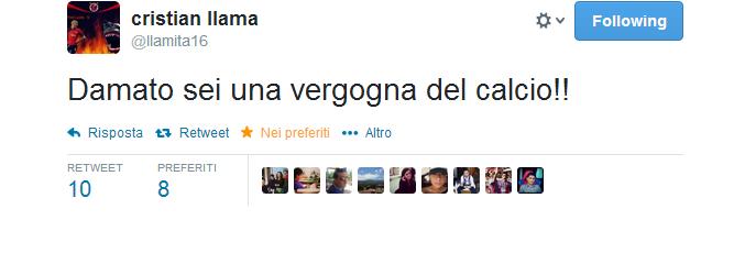 ristian Llama ex giocatore del Catania, adesso al Veracruz "Messico" attacca duramente dopo la partita tra Catania e Juventus la direzione di gara del Sig. Damato.