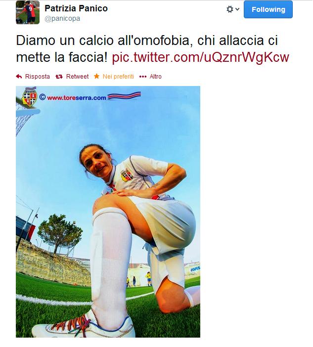 Patrizia Panico attaccante della Torres "squadra più titolata d'Italia" e della Nazionale italiana, della quale è capitano, pure lei mette alle scarpe i lacci contro l'omofobia.