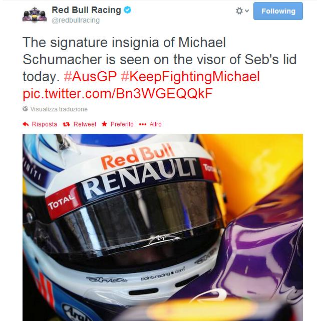 Le iniziali di Micheal Schumacher sul casco di Sebastian Vettel