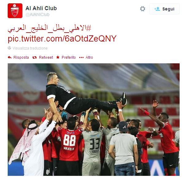 Al Ahli Dubai Club dove troviamo il nostro Fabio Cannavaro in veste di allenatore in seconda, conquista l'Arabian Gulf League "campionato degli Emirati Arabi" con tre giornate di anticipo e con 15 punti dalla seconda "Al Shabab".