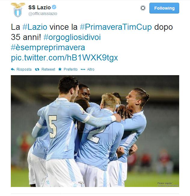 Festa in casa Lazio, dopo 35 anni la Lazio Primavera torna a vincere la Coppa Italia, allenati da Simone Inzaghi, fratello minore del più famoso Inzaghi "Pippo Inzaghi, attuale allenatore del Milan Primavera" hanno battuto la Fiorentina per 4-2.