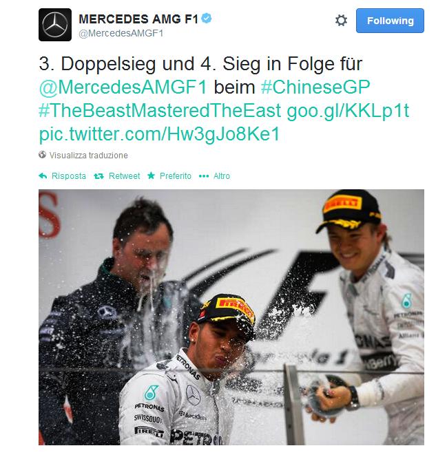  Continua il dominio della Mercedes in Formula1, doppietta anche nel Gp di Cina "Hamilton, Rosberg e Alonso" terza doppietta e quarta vittoria, in quattro gran premi.