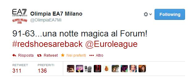 Spettacolo al Forum di Assago, notte da grande davanti a 12 mila persone per l'Olimpia Milano che batte i campioni del Barcellona, "imbattuta da 16 partite" in una spettacolare partita finita 91-63 per l'Olimpia Milano