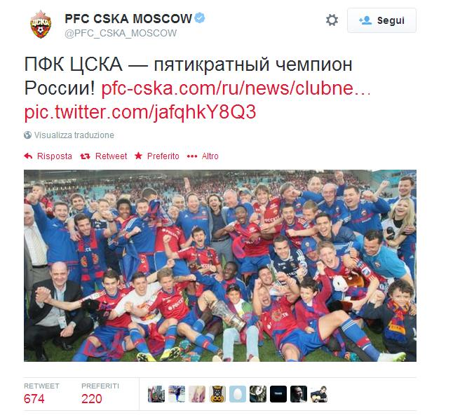 Battendo per 1-0 nel derby contro la Lokomotiv Mosca, il CSKA Mosca riesce a conquistare il suo quinto titolo nazionale, recuperando nove punti allo Zenit di Criscito dopo la pausa invernale.