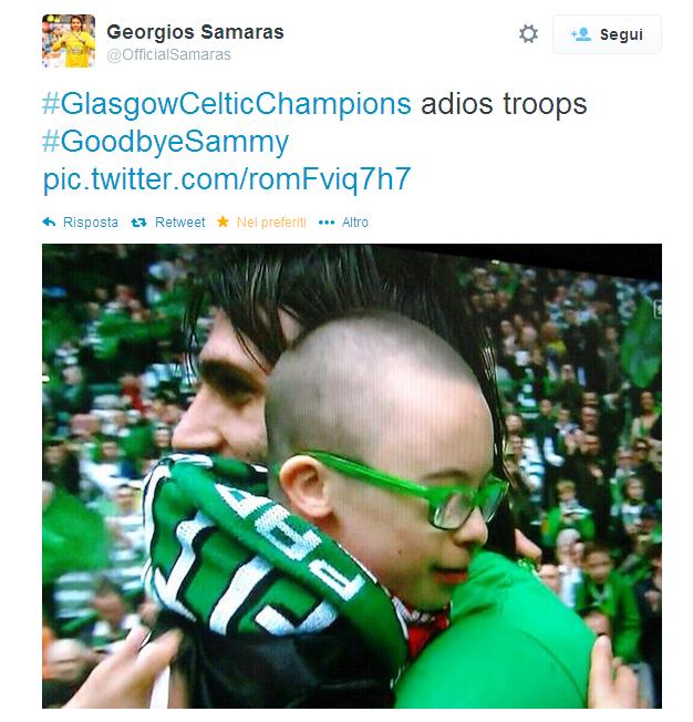 Gesti che fanno bene al calcio, Giorgos Samaras "attaccante e capitano del Celtic e della Nazionale greca" durante i festeggiamenti per il titolo, si avvicina al piccolo Jay, affetto dalla sindrome di Down, prendendolo in braccio e portandolo  con se mentre faceva il giro del campo, in quel momento scoppia l'applauso dei 60mila spettatori del Celtic Park.