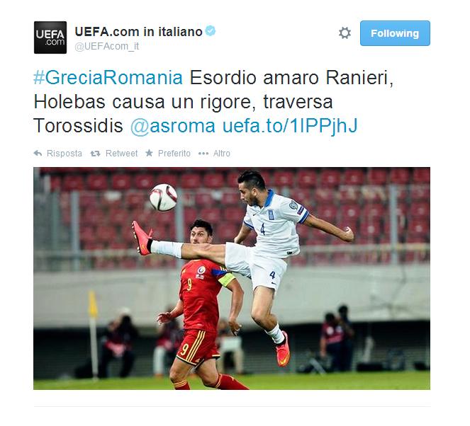  Esordio amaro per Claudio Ranieri "nuovo ct della nazionale greca" che perde la prima partita di qualificazione agli europei del 2016, sconfitti in casa dalla Romania per 1-0 rete di Ciprian Marica. 