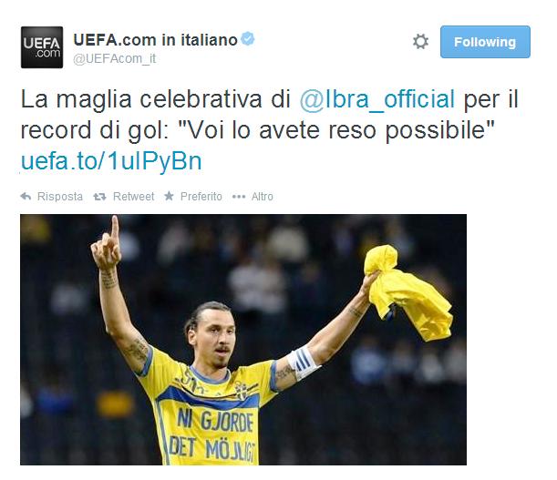 Ibrahimovic Re di Svezia, con la doppietta in 30 minuti contro l'Estonia raggiunte quota 50 reti in nazionale, diventando il maggior realizzatore della nazionale svedese, superando il vecchio record di Sven Rydell "49 reti". 