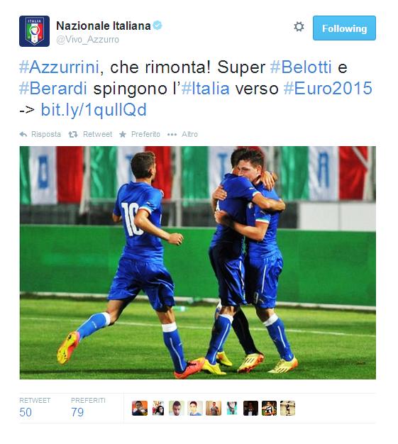  Orgoglio Italiano, sotto di due gol contro la Serbia gli uomini di Gigi Di Biagio compiono l'impresa, ribaltando il risultato da 0-2 a 3-2, con le reti di Berardi e la doppietta di Belotti. 