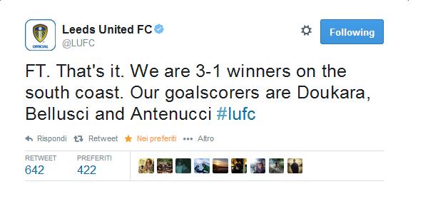 Leeds nel segno degli ex rossazzurri, nella vittoria fuori casa contro il Bournemouth per 3-1, la squadra di Cellino "ex Presidente del Cagliari" porta a casa i 3 punti grazie alle reti di Doukara, Bellusci e Antenucci.
