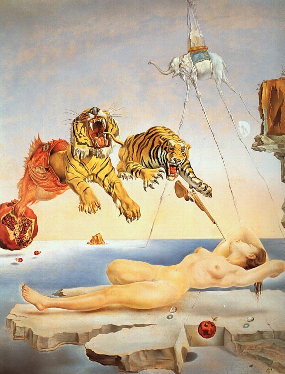 Sogno causato dal volo di un'ape intorno a una melagrana  un attimo prima del risveglio, di Salvador Dalí.                         