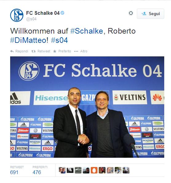  Roberto Di Matteo, ex allenatore del MK Dons, West Bromwich e Chelsea, torna in panchina, è stato ingaggiato dai tedeschi dello Shalke 04. Nella sua carriera di allenatore, ha vinto una Coppa d'Inghilterra e una Champions League, entrembe con il Chelsea.