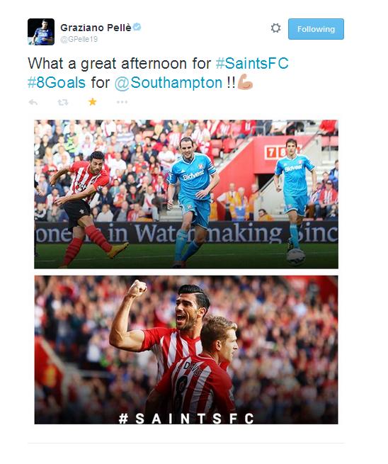 Continua il momento d'oro di Graziano Pelle, scarto in Italia, campione in Europa, dopo aver ricevuto il premio come miglior giocatore del mese della Premier League, segna altri due gol nella storica vittoria del Southampton contro il Sunderland per 8-0.