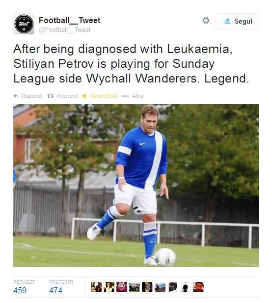 Stiliyan Petrov "ex stella del Celtic Glasgow, Aston Villa e Capitano della nazionale bulgara" torna in campo, nella Sunday League, campionato amatoriale inglese. Dopo che nel 2012 si dovette ritirare, perchè gli venne diagnosticata una  forma acuta di leucemia che lo costrinse al ritiro.