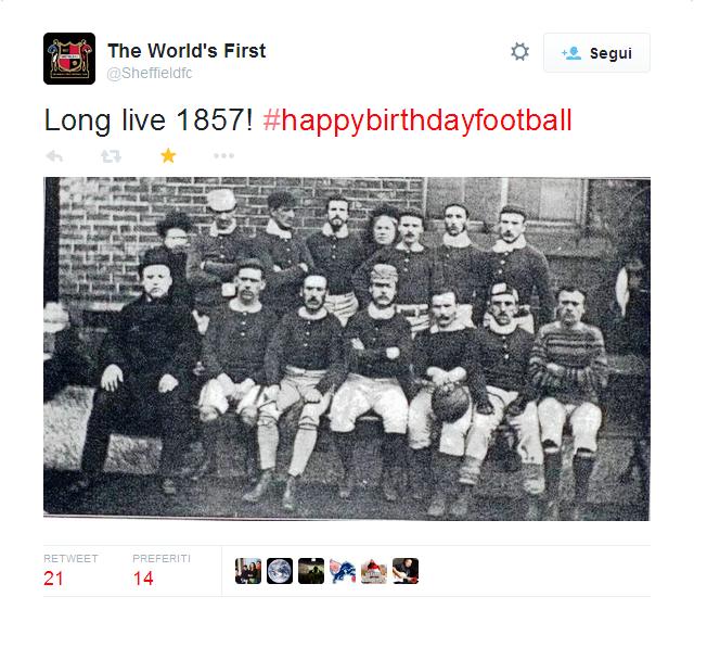 Il 24/10/1857 venne fondato lo Sheffield Football Club, il club di calcio più antico del mondo (157 anni) "squadra che milita nella Northern Premier League Division One South, ottavo livello del campionato inglese di calcio".