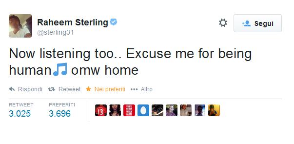 "Scusate se sono umano" Sterling, gioiellino del Liverpool, chiede di non giocare nell'ultima partita della nazionale inglese contro l'Estonia, a causa della troppa stanchezza accumulata, si difende così su twitter, dopo che la stampa l'ha criticato per il suo comportamento.