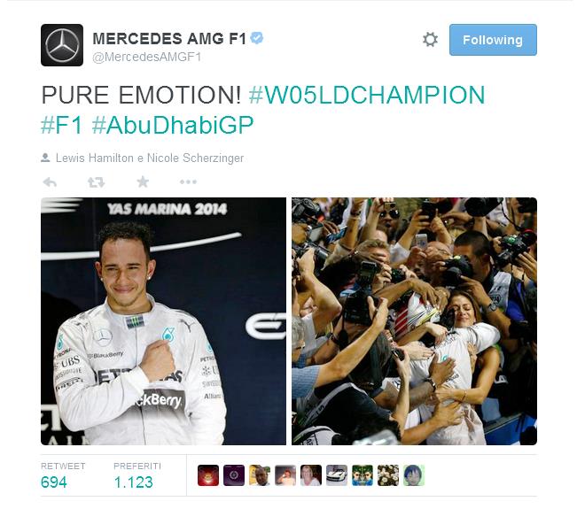 Un anno indimenticabile per Lewis Hamilton e la Mercedes, si conclude con la vittoria nell'ultimo GP "11° stagionale", disputato ad Abu Dhabi, conquista il suo secondo titolo mondiale e il titolo costruttori per la Mercedes.
