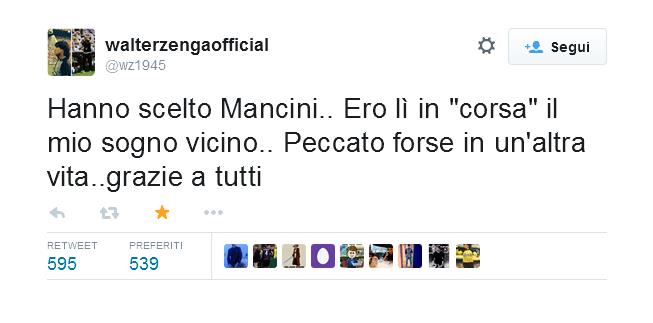 Si aspettava un esito diverso, ecco il commento di Walter Zenga "ex allenatore di Catania e Palermo" dopo l'annuncio dell'arrivo di Roberto Mancini sulla panchina dell'Inter.