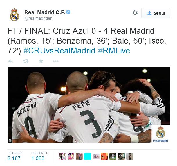  L'undicesima edizione della Coppa del mondo per club, se la giocheranno San Lorenzo e il Real Madrid, che hanno vinto rispettivamente contro Auckland City per 2-1 e Cruz Azul per 4-0. 