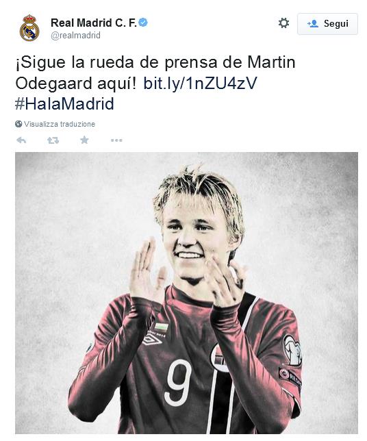  Martin Ødegaard 16 enne gioiellino norvegese tanto cercato dai migliori club d'Europa ha scelto il Real Madrid, presentato dal club giovedi 22 gennaio, giocherà col Castilla di Zidane "squadra che milita nella serie B spagnola".