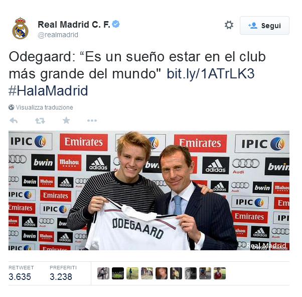 Martin Ødegaard 16 enne gioiellino norvegese tanto cercato dai migliori club d'Europa ha scelto il Real Madrid, presentato dal club giovedi 22 gennaio, giocherà col Castilla di Zidane "squadra che milita nella serie B spagnola".