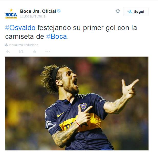 Daniel Osvaldo non poteva chiedere un debutto migliore, mette a segno il gol vittoria del Boca Juniors contro il Montevideo Wanderers finita 2-1 nella seconda giornata di Copa Libertadores.