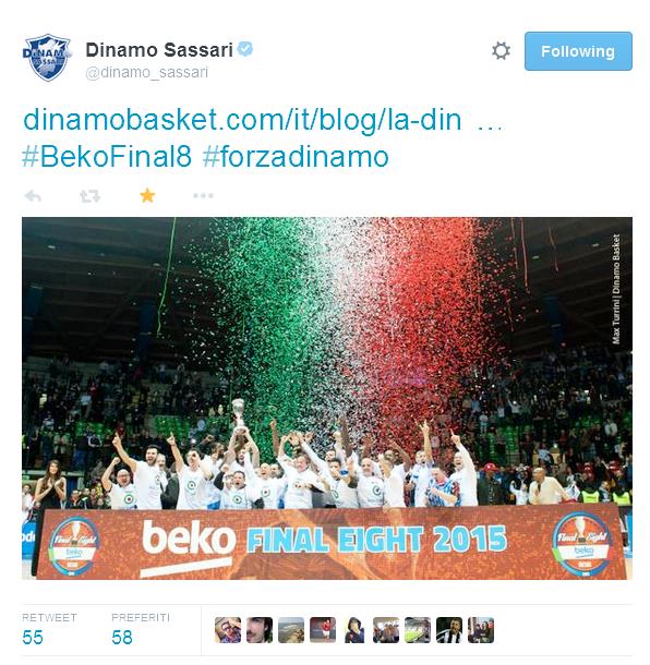 La Coppa Italia torna a Sassari, dopo il trionfo nel 2014 la Dinamo ripete l'impresa, battendo in finale l'Olimpia Milano 94-101.