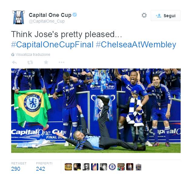 Arriva il primo trofeo stagionale per il Chelsea dello Special One, a Wembley conquistano la Capital One, battendo in finale il Tottenham per 2-0 reti di Terry e un autorete di Walker.