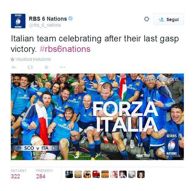 Vittoria storica per l'Italia di Brunel, davanti ai 62mila del Murrayfielda di Edimburgo battono la Scozia 19-22. 