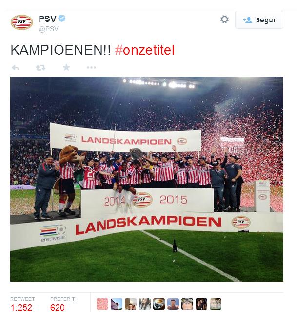 Con la vittoria per 4-1 contro l'Heerenveen il PSV Eindhoven torna ad essere campione d'Olanda, dopo sette anni e con tre giornate di anticipo. 