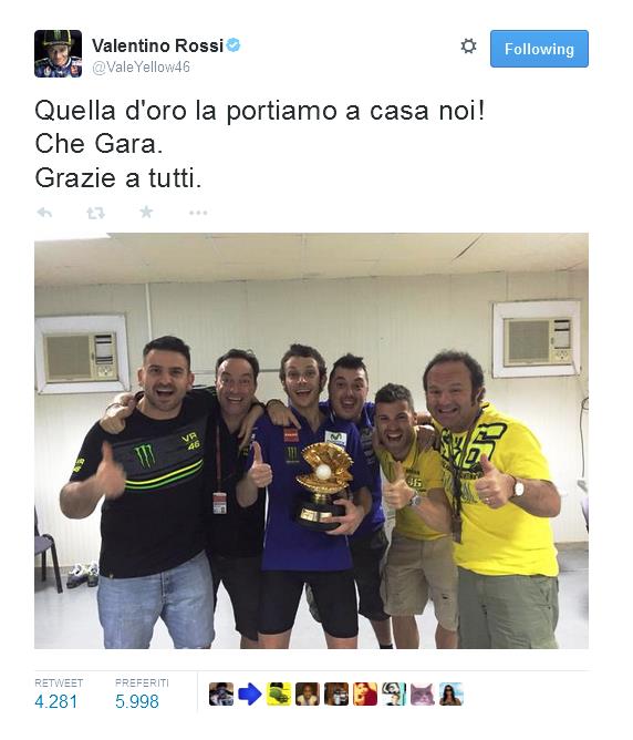  Non poteva esserci un inizio migliore per i piloti italiani della motogp, in Qatar tutto podio italiano, vince Valentino Rossi, davanti Andrea Dovizioso e Andrea Iannone, dopo 9 anni tre italiani tornano sul podio.