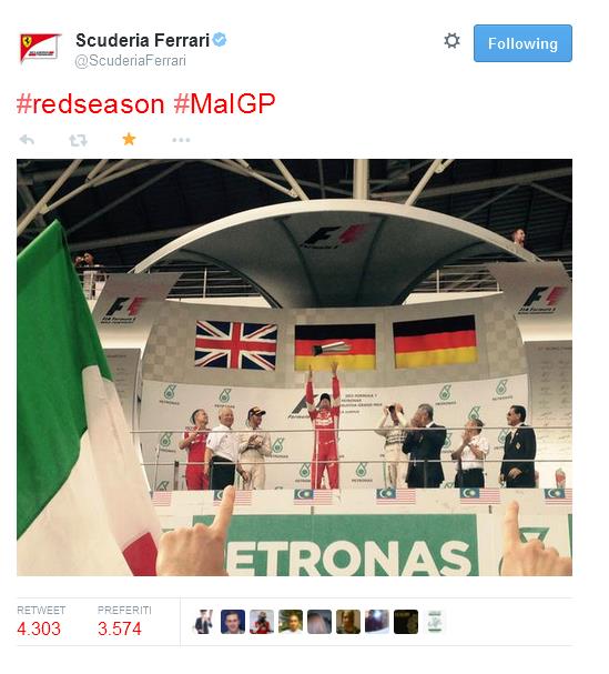  La Ferrari torna a vincere un GP dopo quasi 2 anni, uno straordinario Vettel arriva davanti le due frecce d'argento di Hamilton e Rosberg.