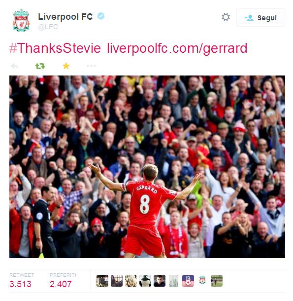  Steven Gerrard, uno dei centrocampisti più forti degli ultimi anni, simbolo di una squadra e di una città, il 16 maggio ha giocato la sua ultima partita, nel suo tempio, Anfield Road, contro il Crystal Palace. 