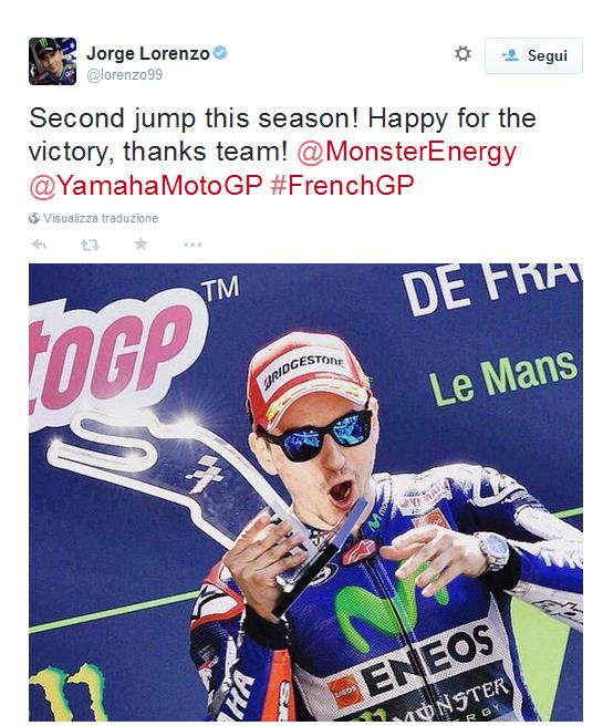 Jorge Lorenzo dopo Jerez, concede il bis anche a Le Mans, piazzandosi davanti a Valentino Rossi e Andrea Dovizioso.