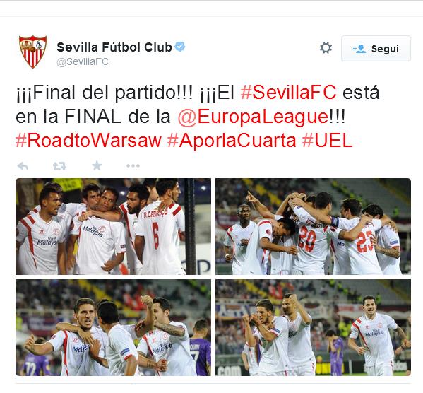 Vincendo rispettivamente contro Fiorentina e Napoli, il Siviglia e Dnipro si aggiudicano la finale di Europa League 2015, si sfideranno il prossimo 27 maggio a Varsavia. Il Siviglia campione in carica, oltre ad averla vinta anche nel 2006 e 2007 si ritroverà davanti il Dnipro "attualmente terzo nel massimo campionato ucraino", che disputerà la sua prima finale europea. 