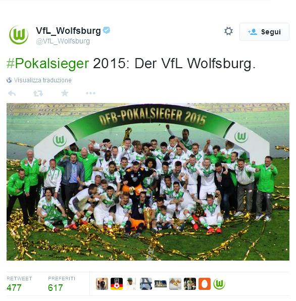 Il Wolfsburg vince la sua prima Coppa di Germania, battendo in finale per 3-1 il Borussia Dortmund.